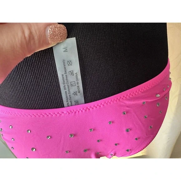 Hot‎ Pink Rhinestone Bikini Set Women's Swimsuit Sparkle Beachwear - M - Picture 7 of 7
